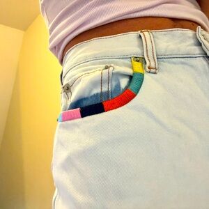 Lightwash Straight Leg Denim with Rainbow Stitching